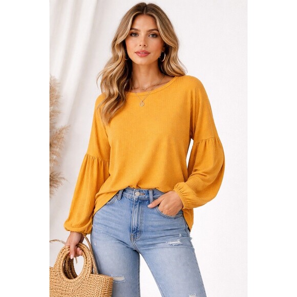 Juicy Couture Tops - Burnt Orange Ribbed Knit Balloon Sleeve Casual Top Women’s Size L